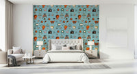 Atomic Retro Wallpaper, Sky Blue Hue, Mid-Century Pattern.