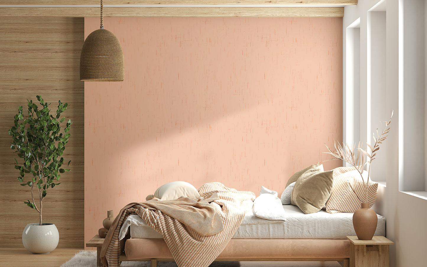 Faded Terracotta Linen Texture Pink Print Wall Mural.