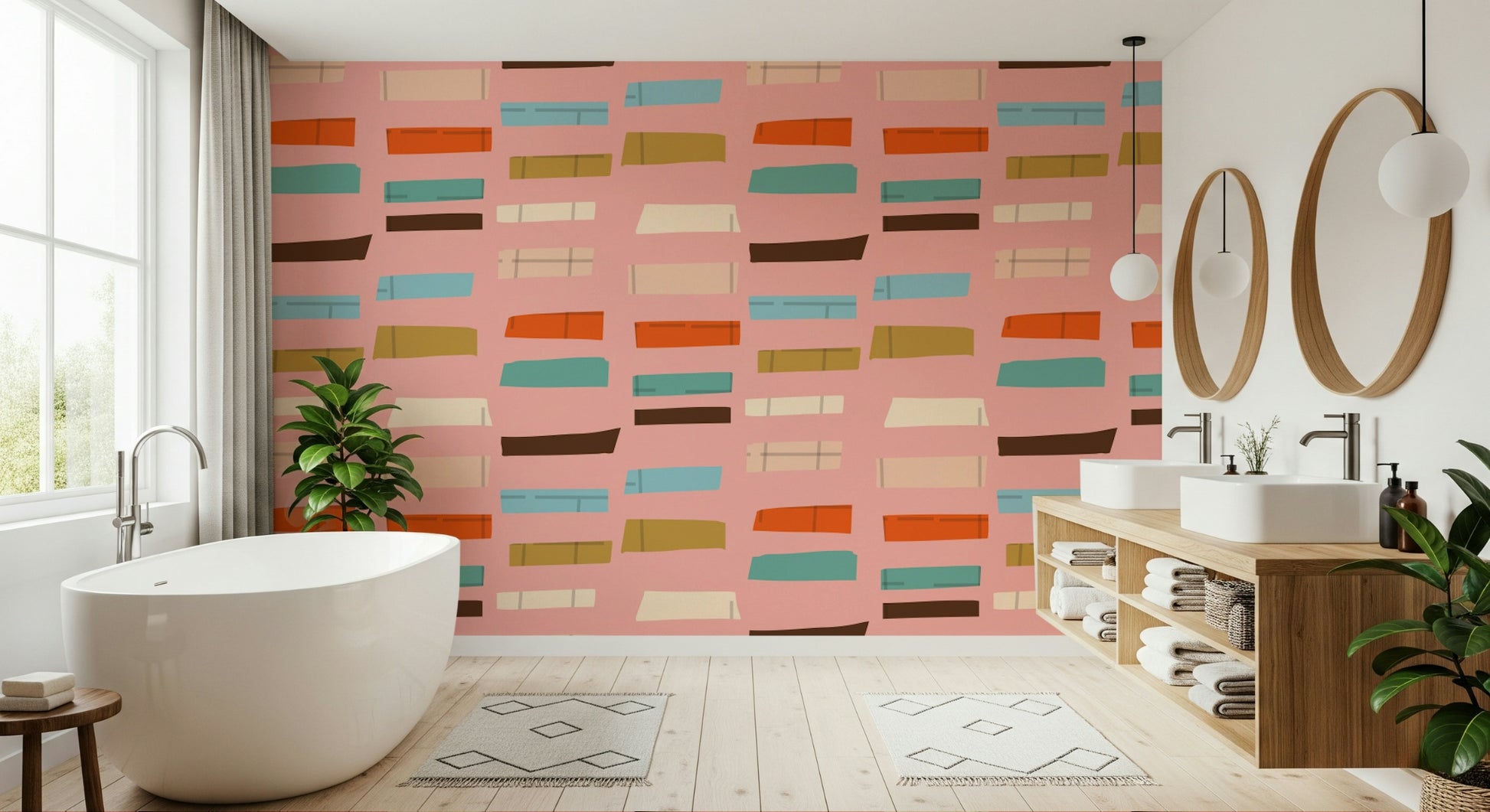Abstract stacked blocks in vintage colors; great graphic wallpaper for walls.