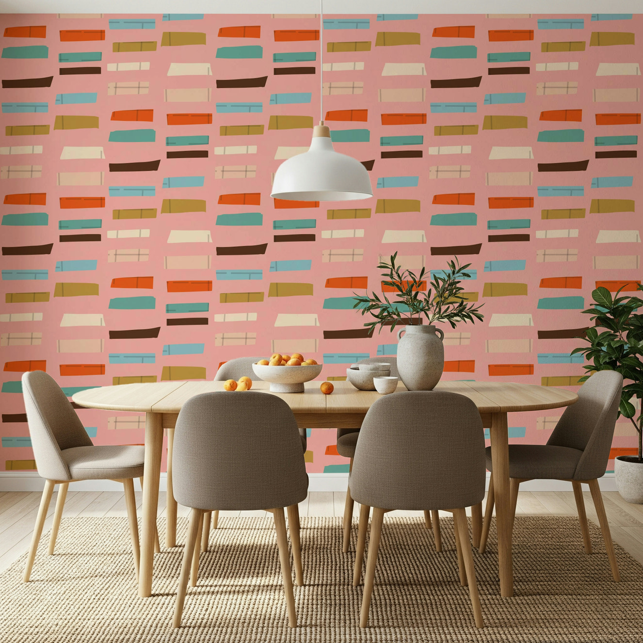 Mid Mod Stacked Blocks Pink wallpaper; abstract geometric shapes pattern.