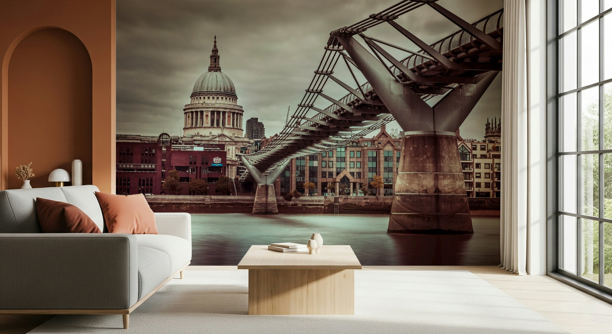 Architectural London Millennial Bridge Vista art for classy office backdrop.