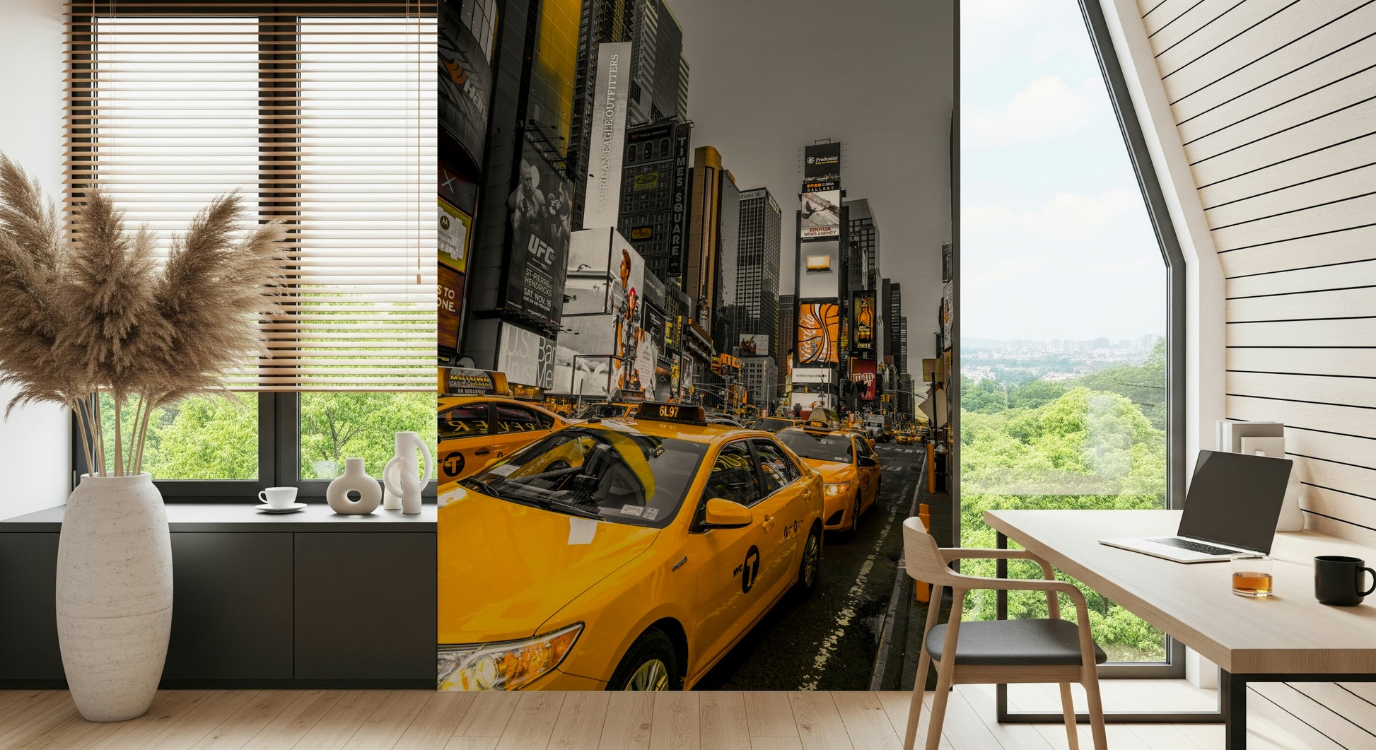 Vivid NYC Cabs Golden Rush design capturing metropolis energy and motion.