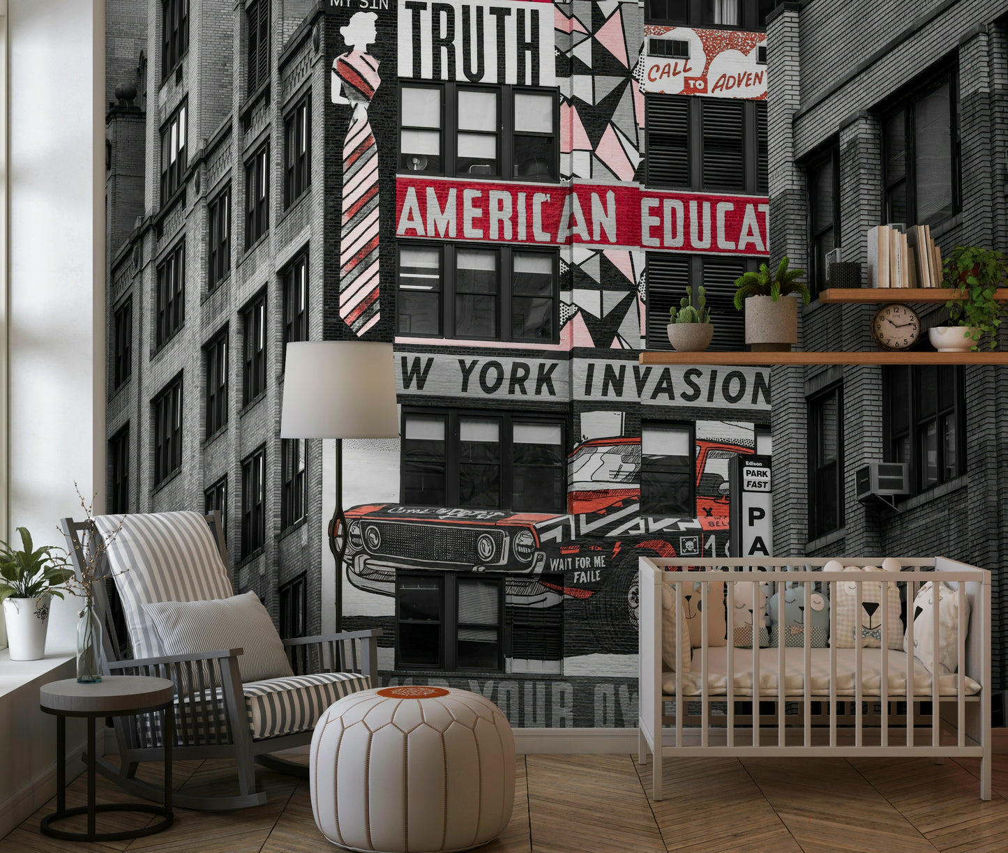 Retro City Murals artwork, classic automobile graphic, ideal wallpaper for walls.