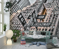 Manhattan Crossroads wall mural showing W 44 St and Broadway signs.