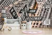 Wall décor featuring a famous NYC junction, spectacular Broadway sign wallpaper.