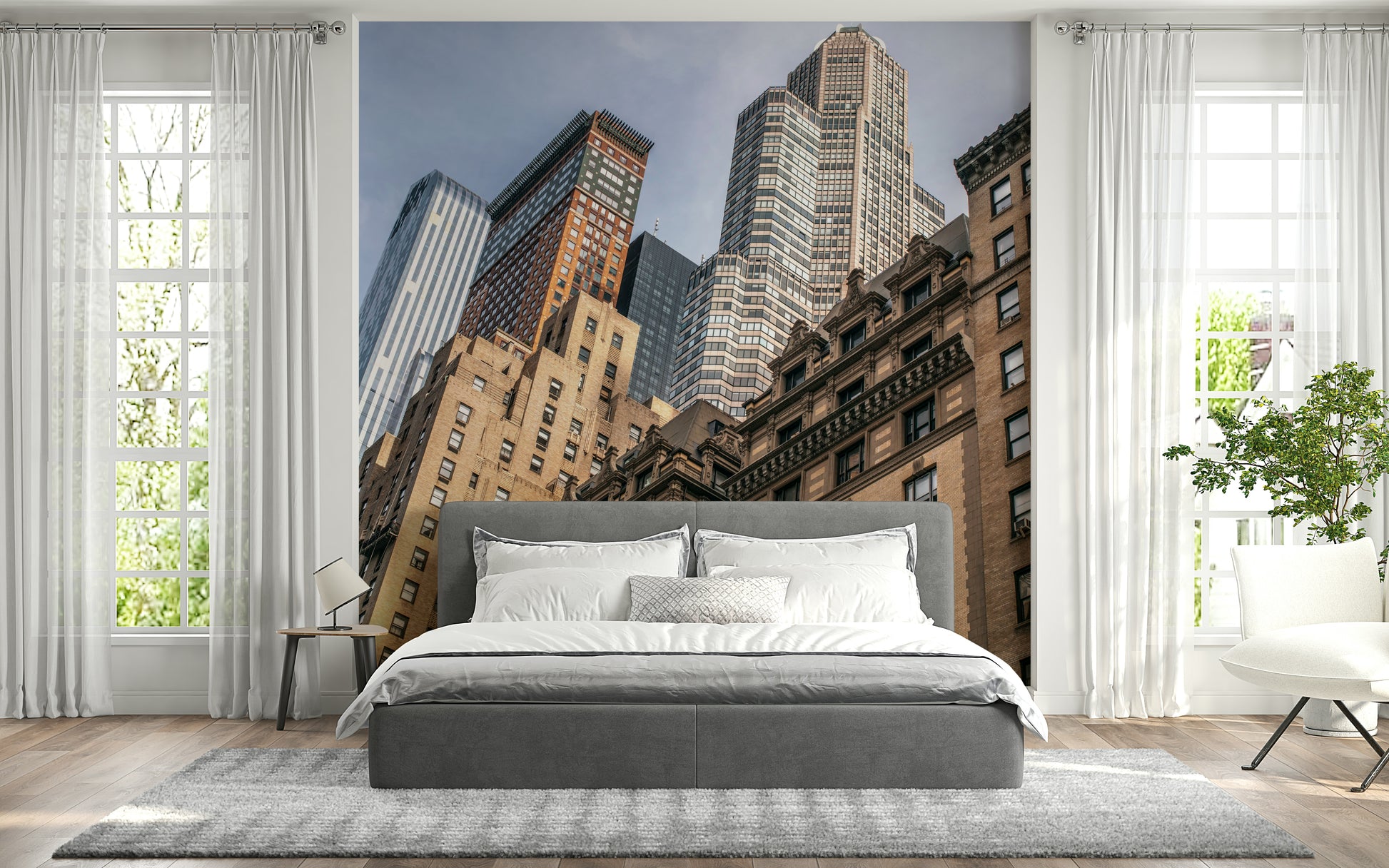 Metropolitan scene NYC wallpaper for walls, glass and stone urban density.