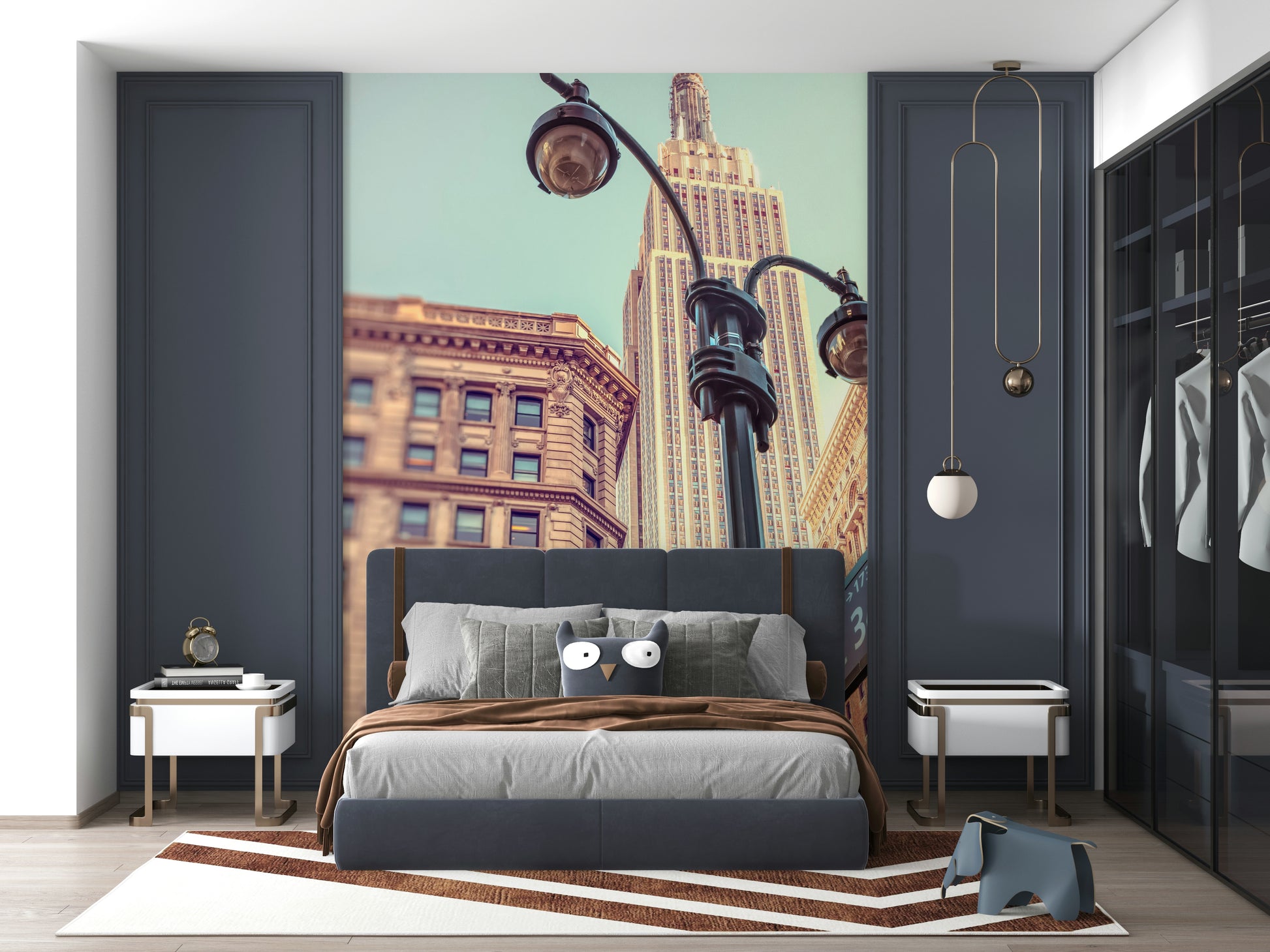 Grand building style Manhattan Majesty design, unique vertical wallpaper.