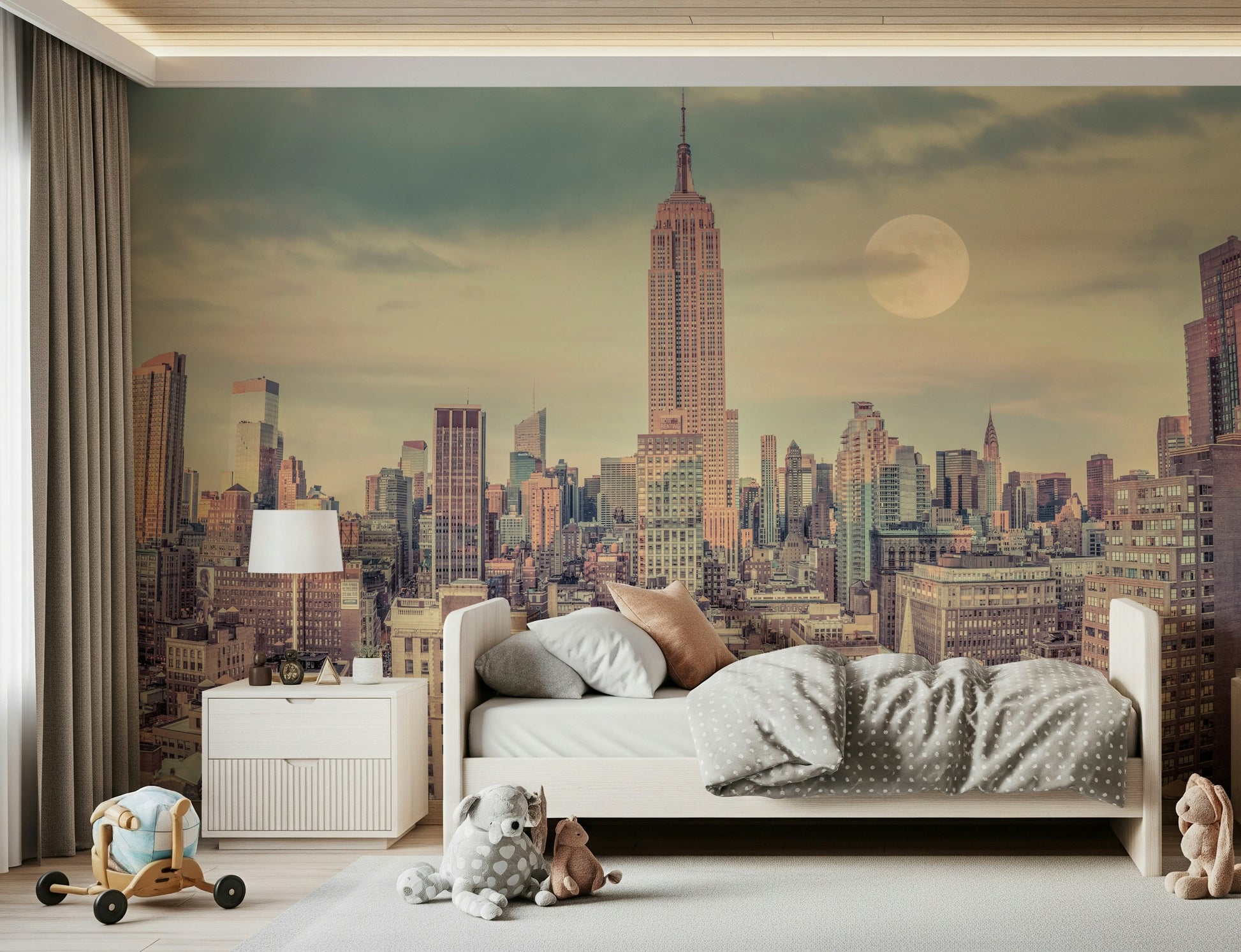 Manhattan Skyline wall art depicting famous New York skyscraper towers.