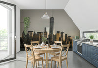 New York Cityscape Glow: Dramatic urban skyline view accent piece.