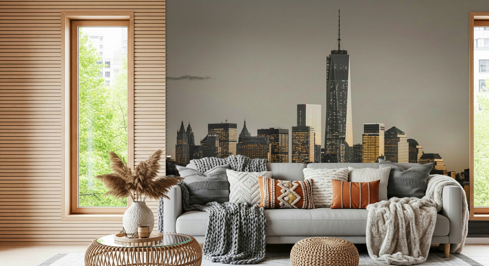 Cityscape Glow wallcovering, a magnificent view of Manhattan towers.