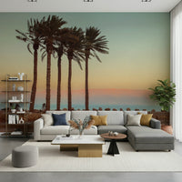 Seaside tranquility with Palm Trees on Beach decorative wallcovering.
