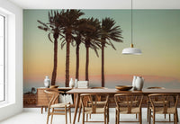 Exotic tropical decor, amazing Palm Trees on Beach visual backdrop.