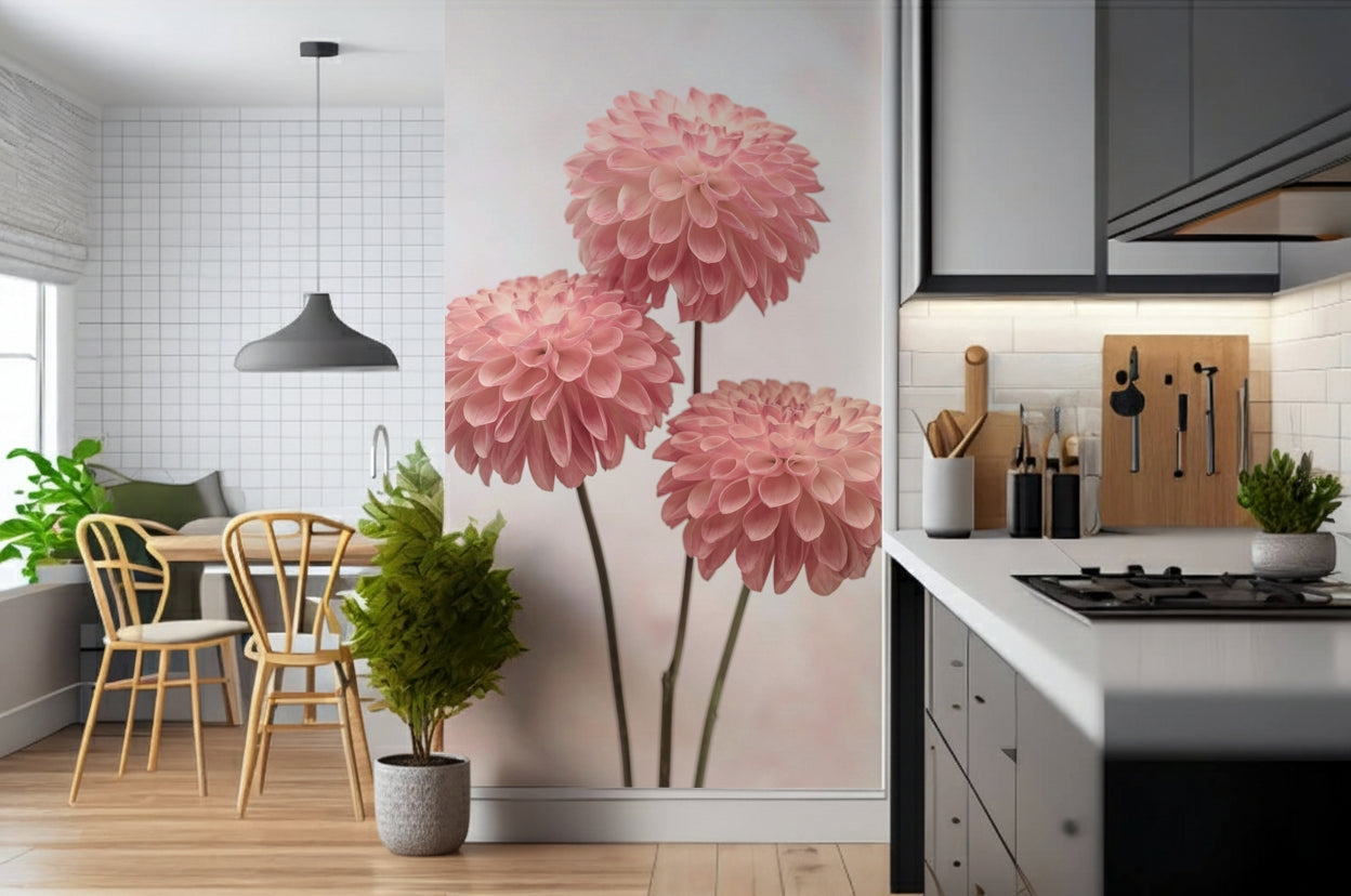 Refined bloom photograph, Elegant Contrasts floral mural for home walls.