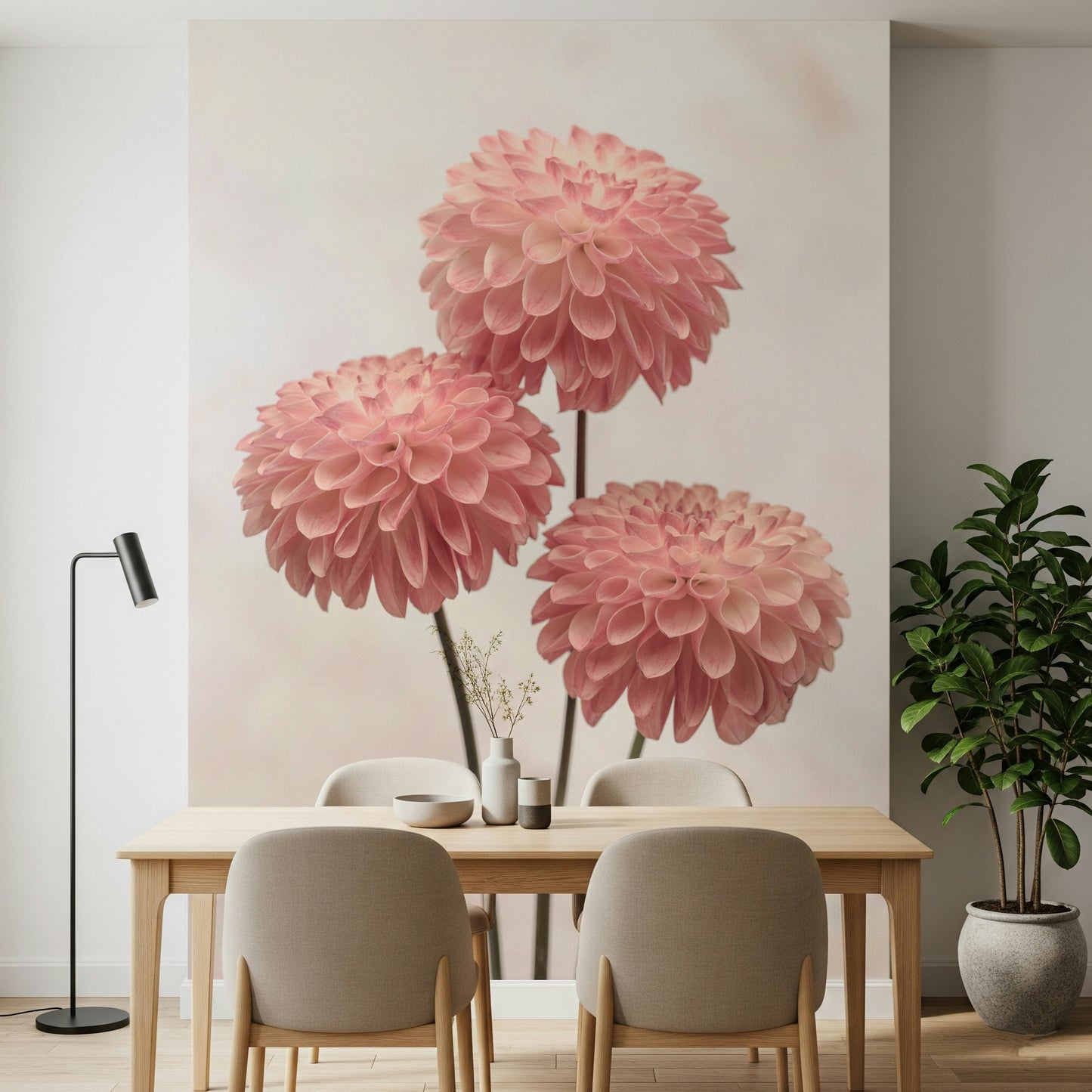 Dainty dahlia cluster Contrasts a delicate pink aesthetic wallcovering backdrop 