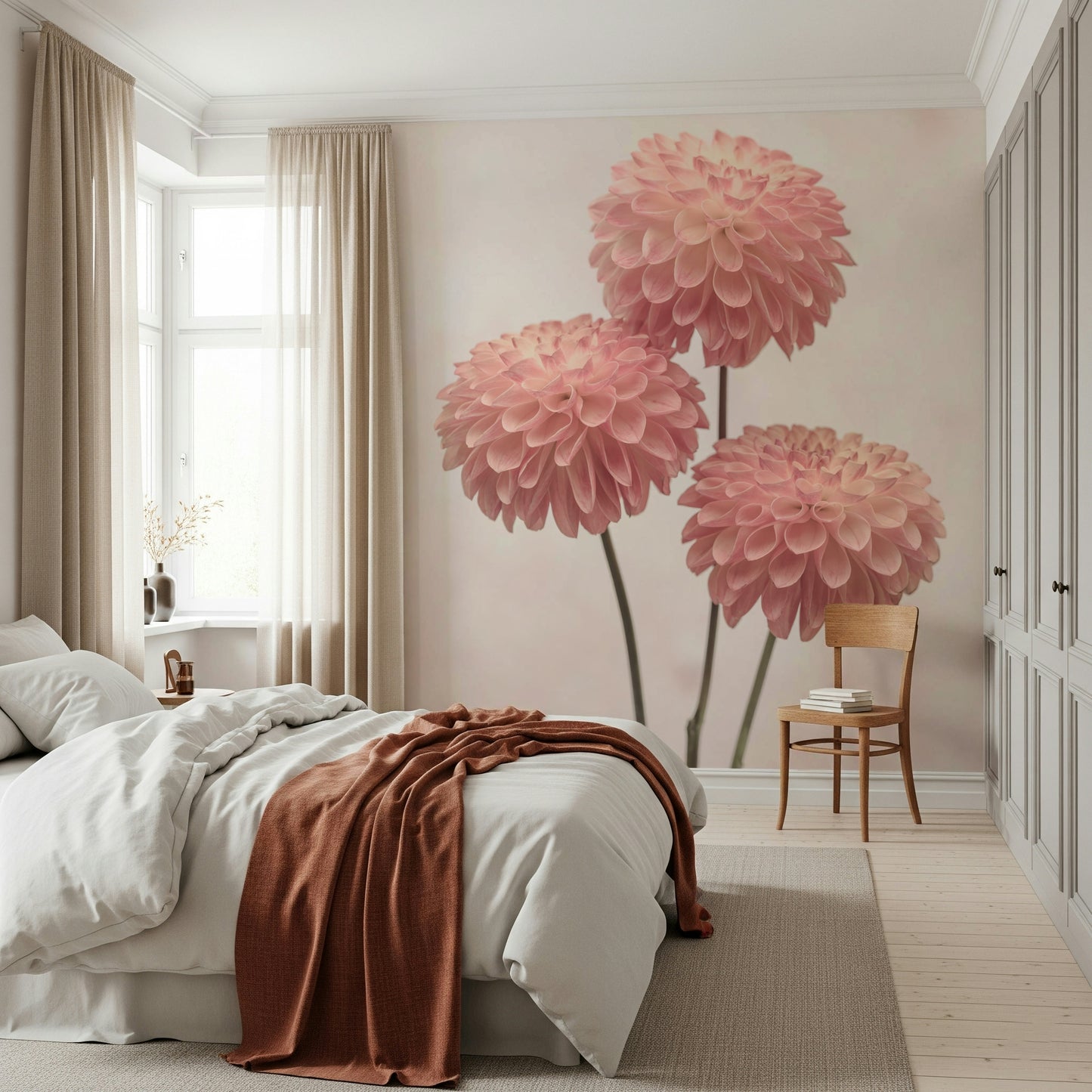 Softly focused Elegant Contrasts flower art decorative vinyl wallpaper.