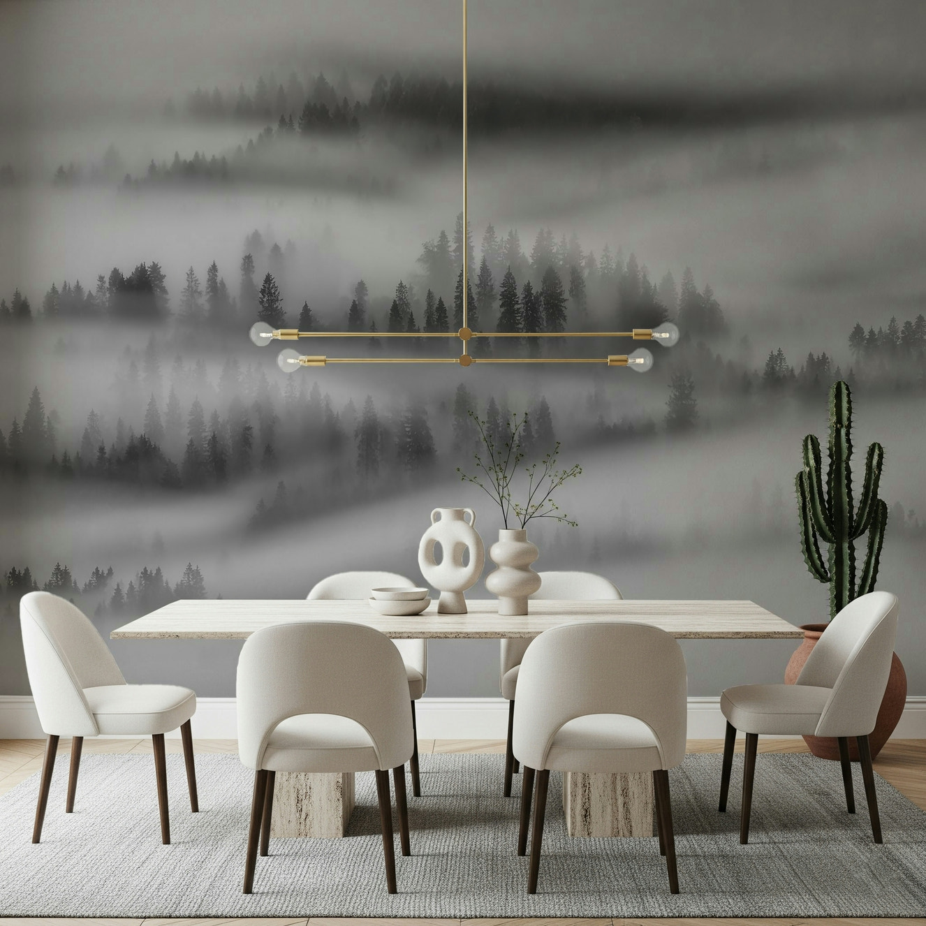 Atmospheric heavy fog on Misty Forest Woodland wallpaper.