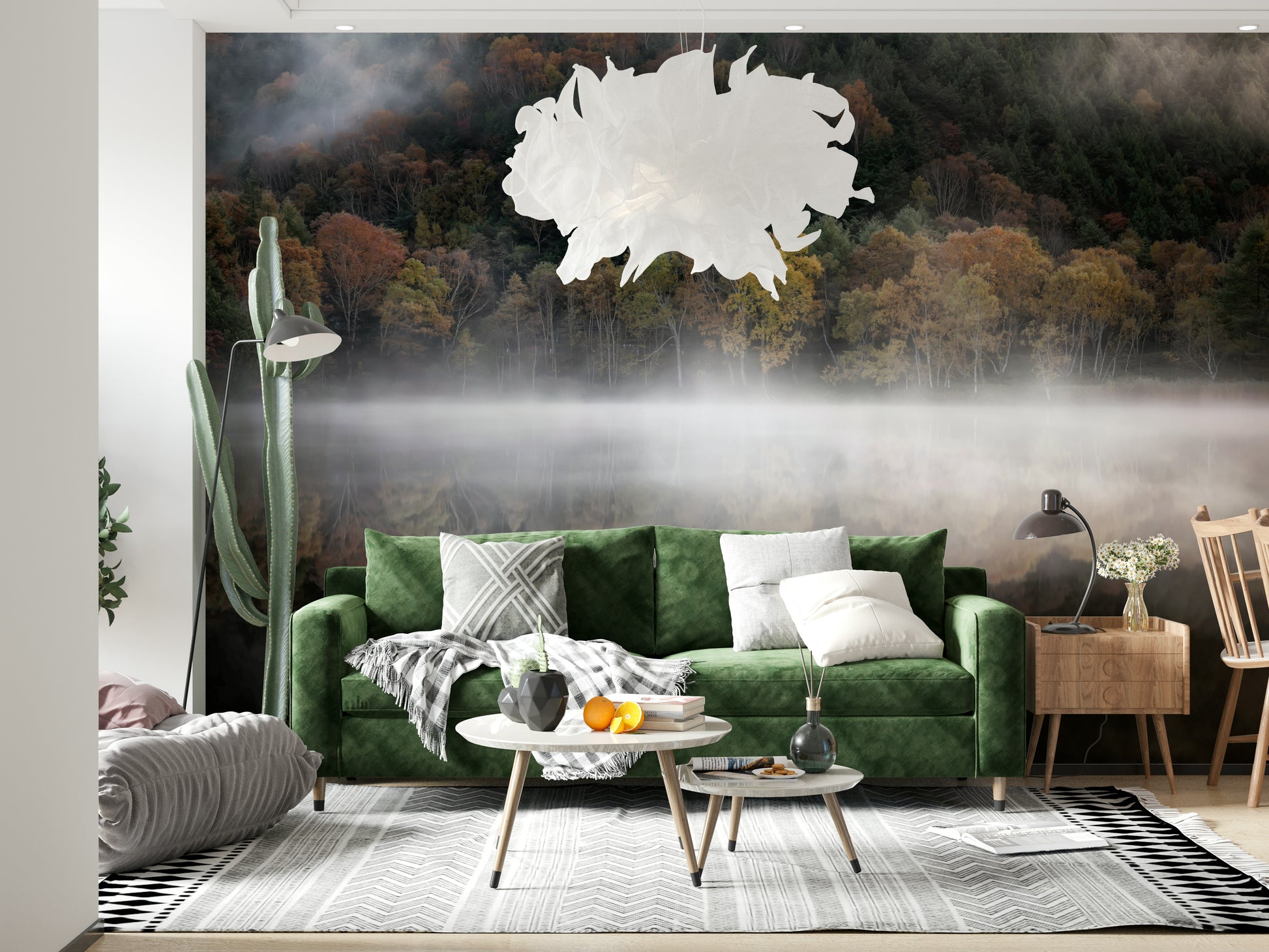 Wall mural, Ethereal Waters Edge Woodland: autumn colors, calm lake.