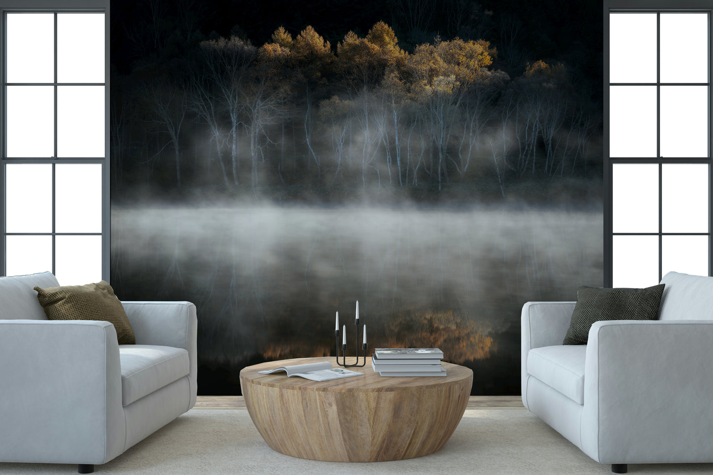 Wall mural Solitude, deep hue nature art with reflective mist.