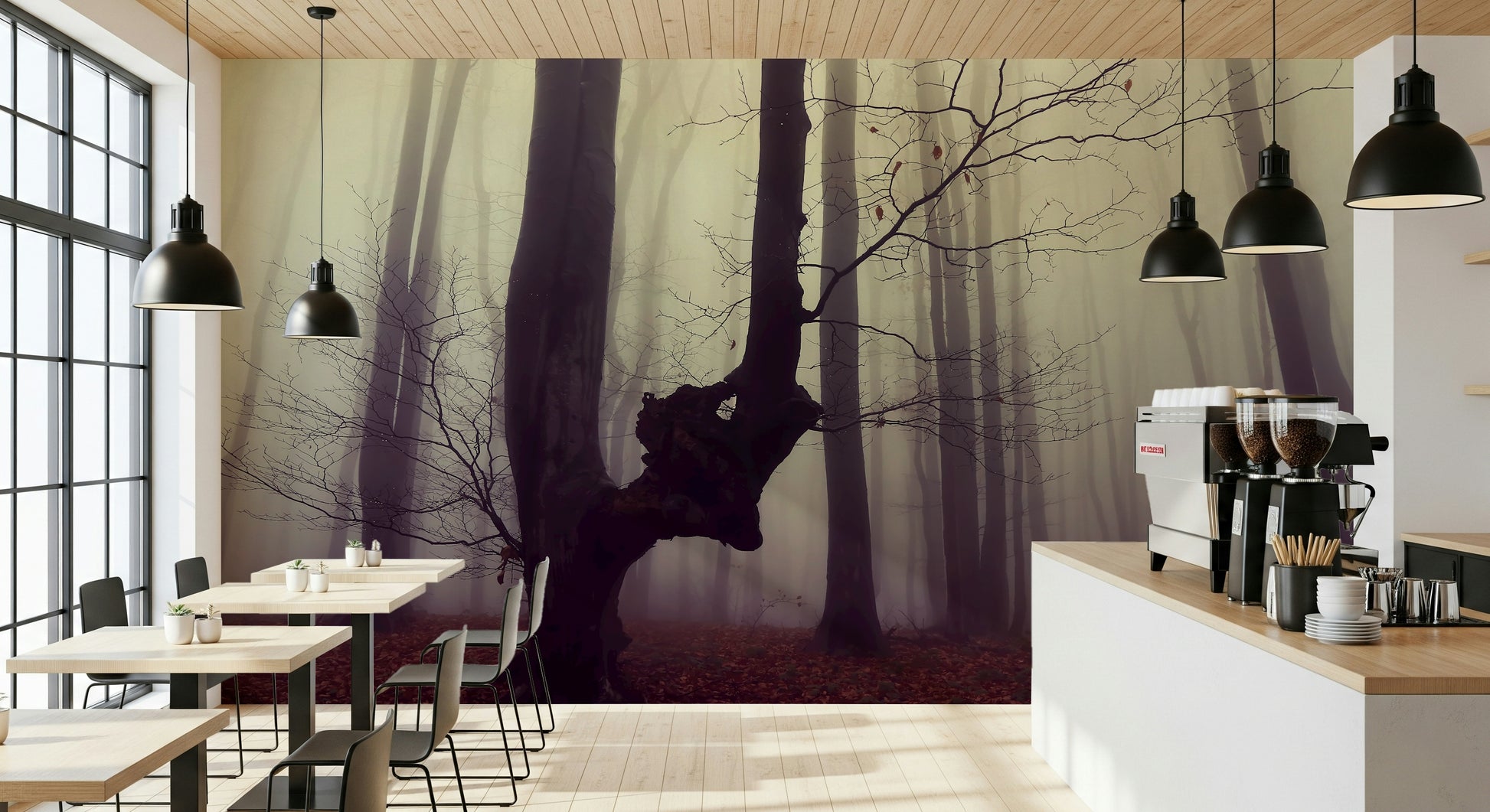 Gothic Woodland wall art, vivid mood, tall timber, rustic decor.