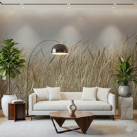 Neutral tan foliage swaying against cloudy backdrop on Woodland Dune Grass mural.