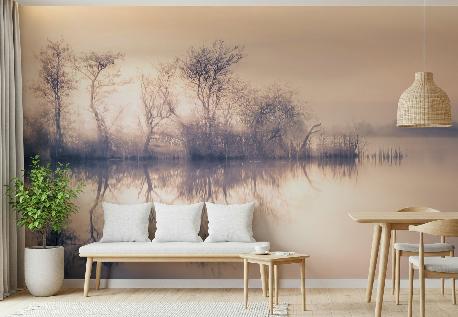 Vaporous morning mural, Serene Reflections design for walls.