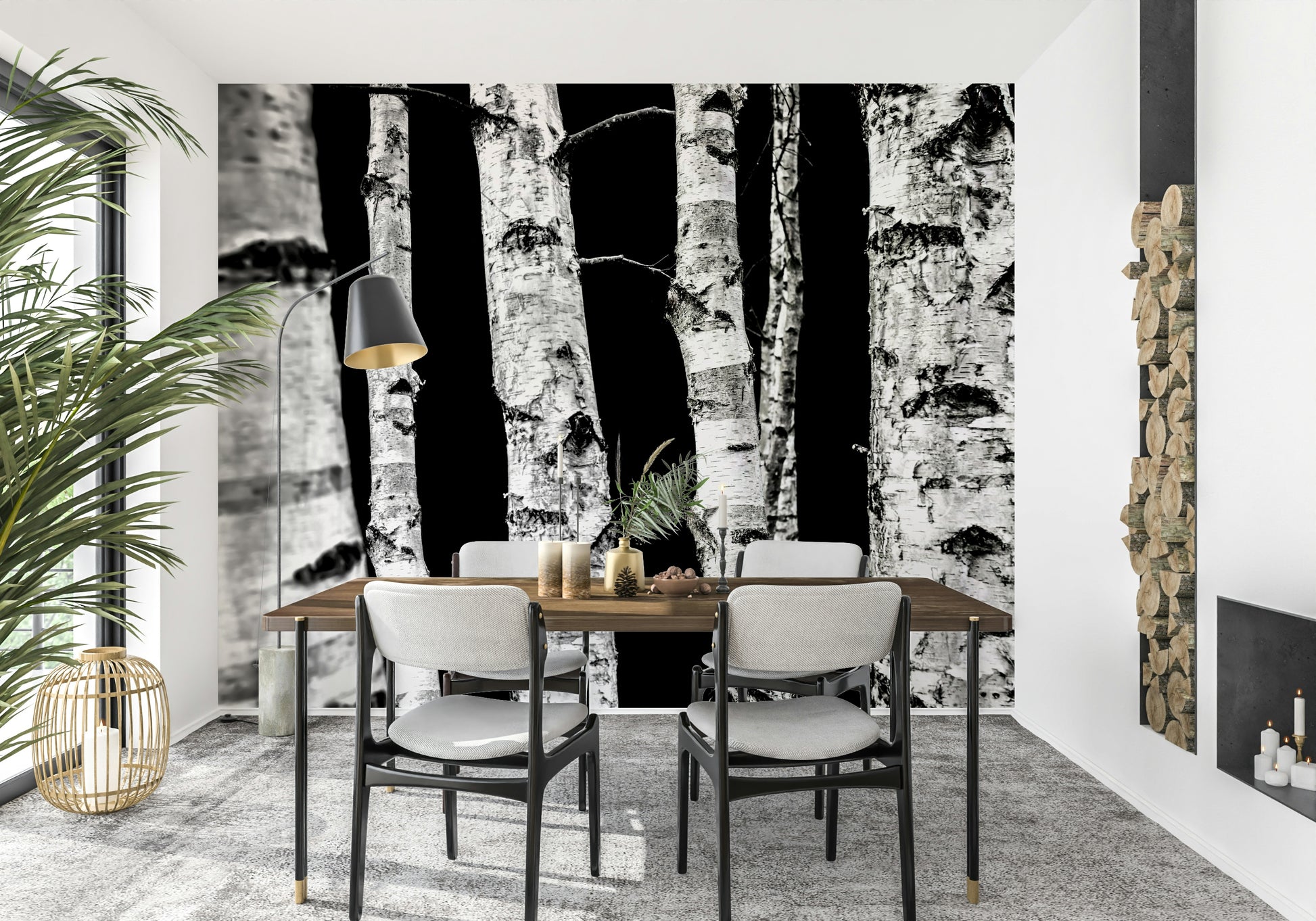 Elegant Monochrome Woods design for a feature wall covering.