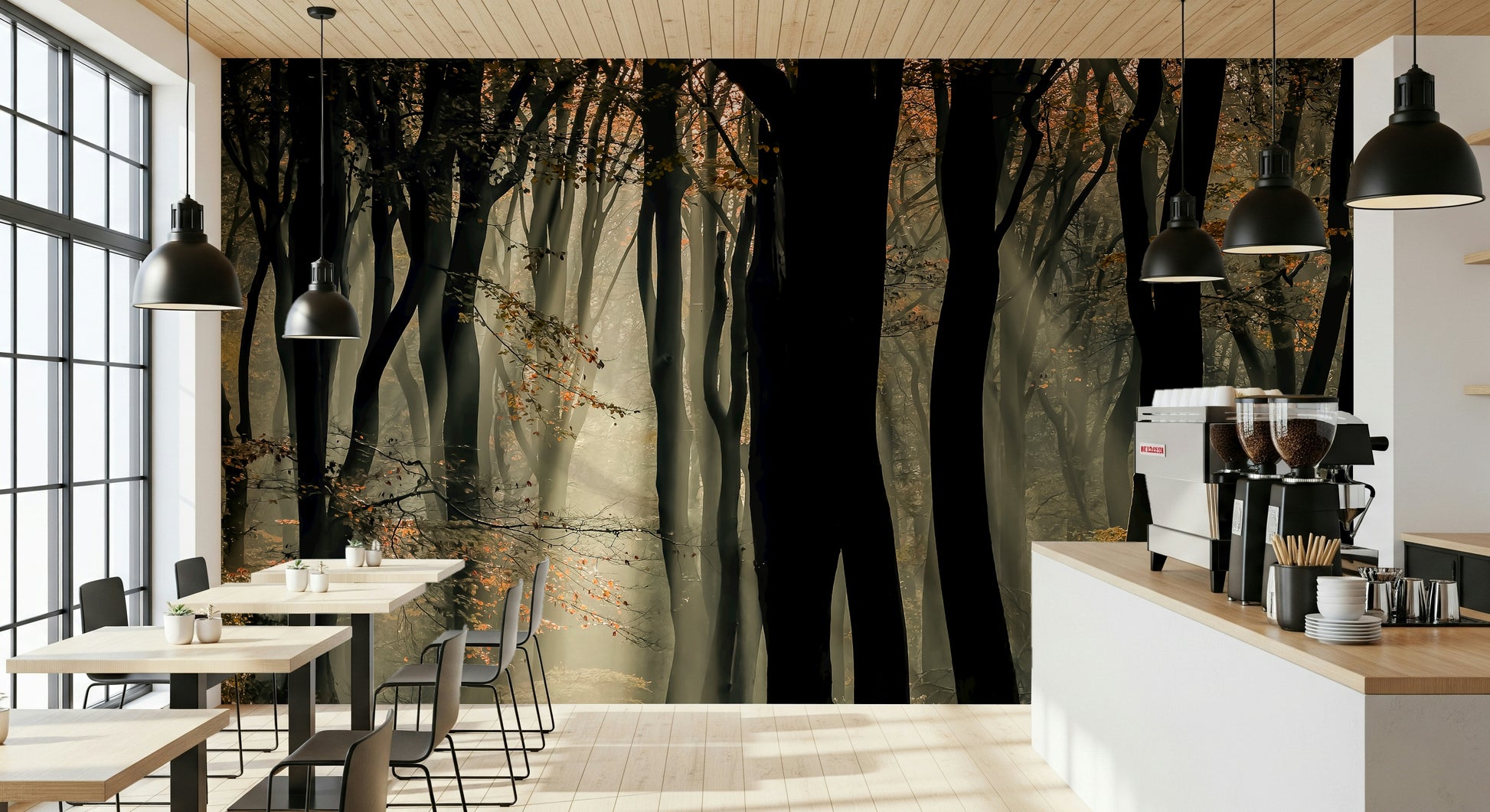 Deep forest atmosphere, scenic wallpaper print, legendary Mystic Woods.
