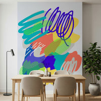 Playful scribble wallpaper, contemporary colors, awesome Wonders2 print.