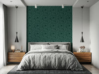 Deep emerald pattern wall covering, Folk Bird Botanical product.