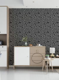 Folk Bird Botanical wallpaper for walls, minimalist foliage, subtle style.