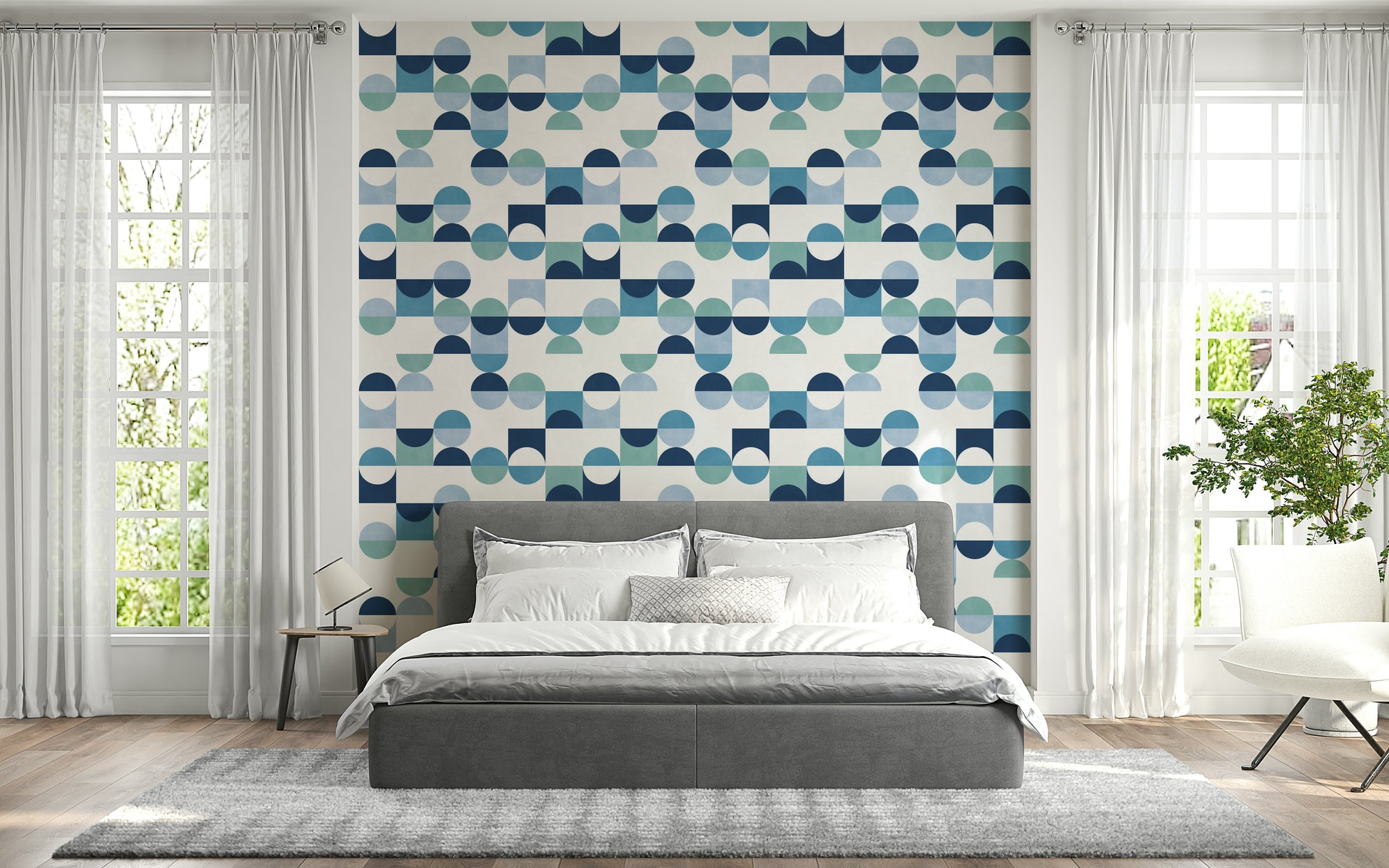 Vibrant blue wallpaper, Aqua Harmony, distinct modern wall mural.