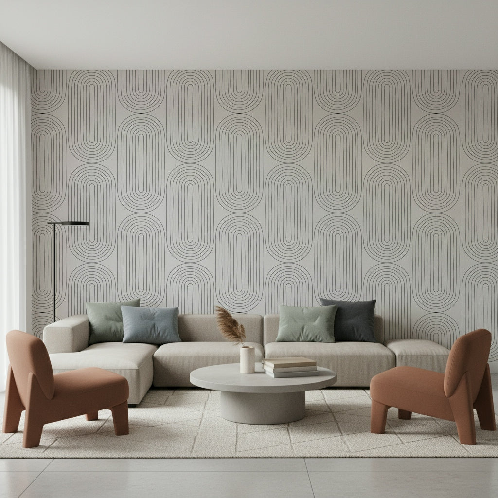 Repetitive arch design, gorgeous wallpaper, light background, graphic detail.