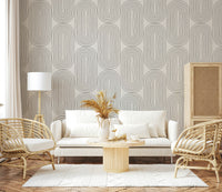 Retro Arches wallpaper mural: Intricate, modern, geometric, gray lines.