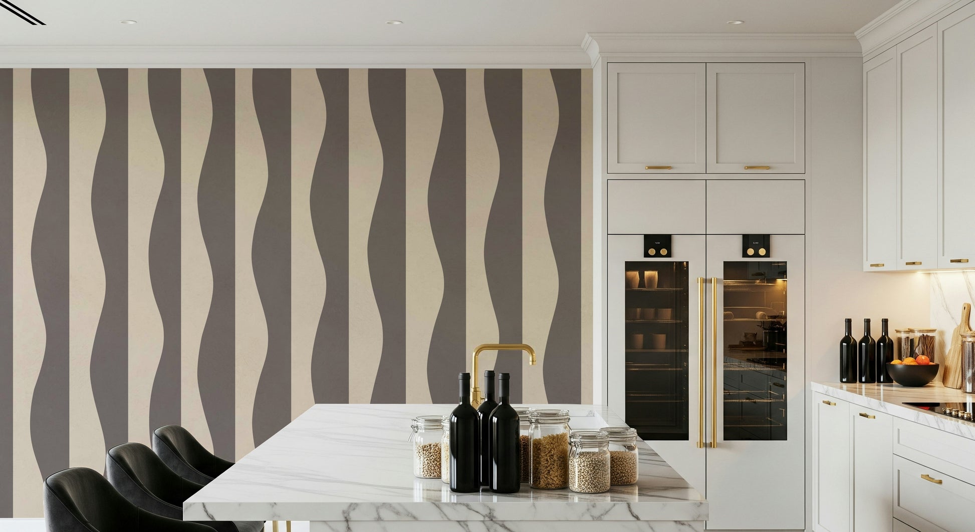 Modern Groovy Stripes mural, unique wallpaper for walls, chic, subtle texture.