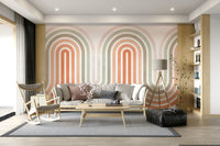 Archway-style lines, retro curved wallpaper for walls, trending home decor.