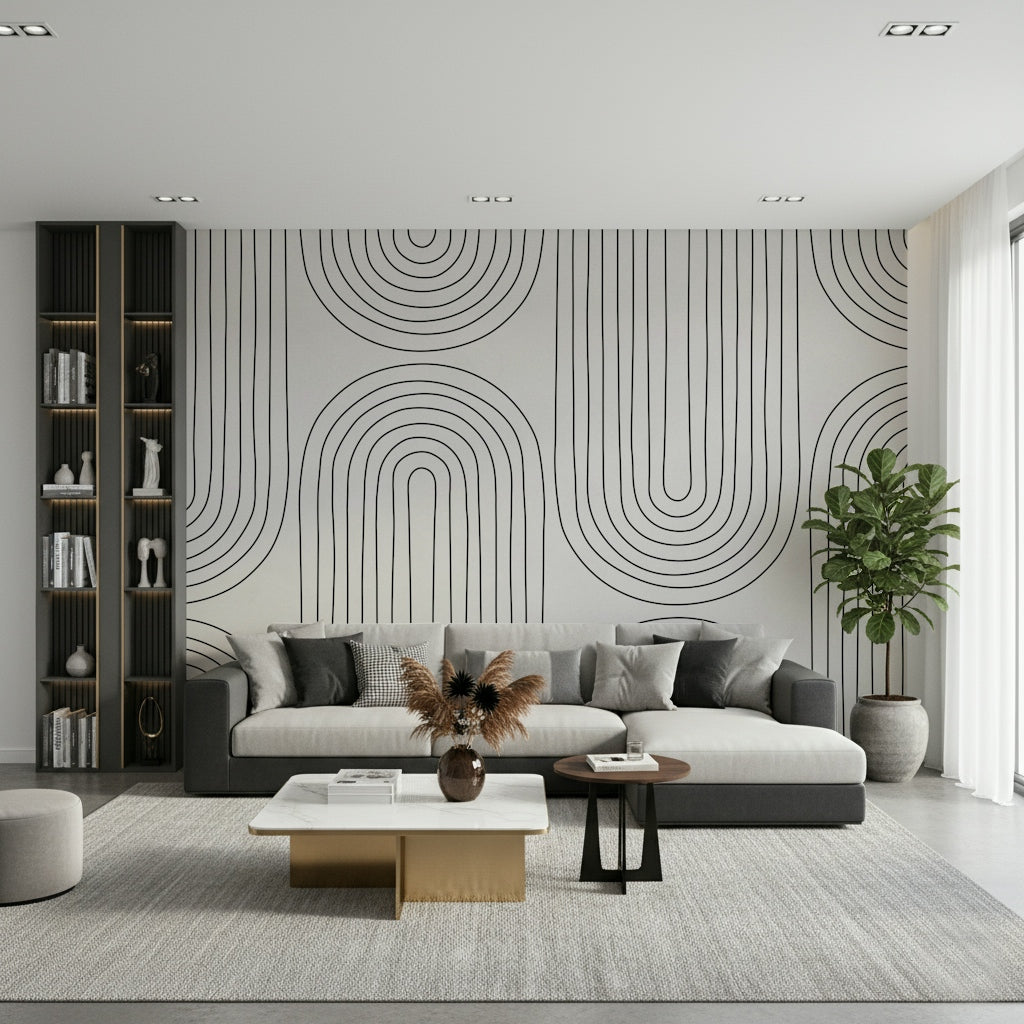 Arched Simplicity abstract wall paper. Simple graphic print for feature wall solution.