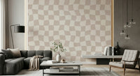 Groovy Wavy Checkered Dream retro style muted tone wall paper.