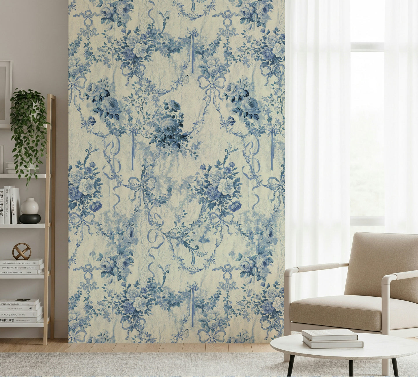 Graceful Blue Floral Chinoiserie Charm covering powder blue roses.