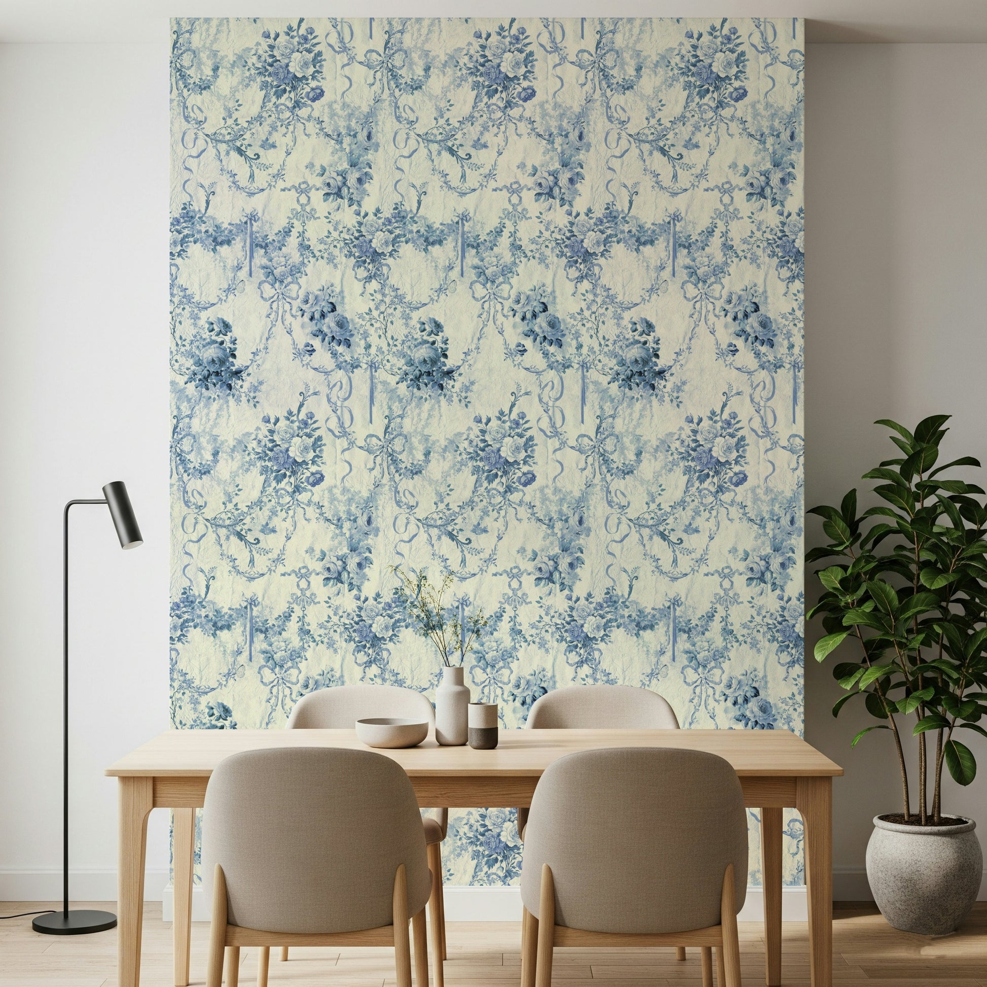 Peaceful Blue Floral Chinoiserie Charm elegant bedroom decor style.