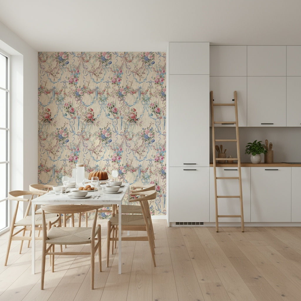 Beautiful Ribbon Rose Serenade Chinoiserie blush pink flowers.