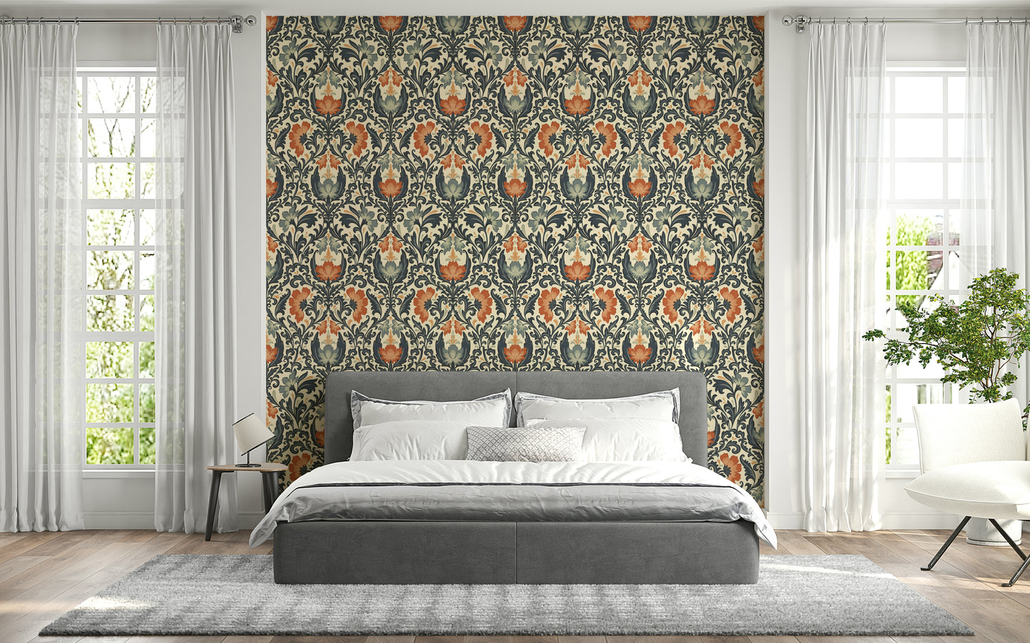 Grandeur scrollwork wall mural, sophisticated floral pattern, Timeless Floral.