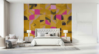 Wallpaper Mosaic Brushstrokes Abstract, jocund pattern, artistic yellow and pink.