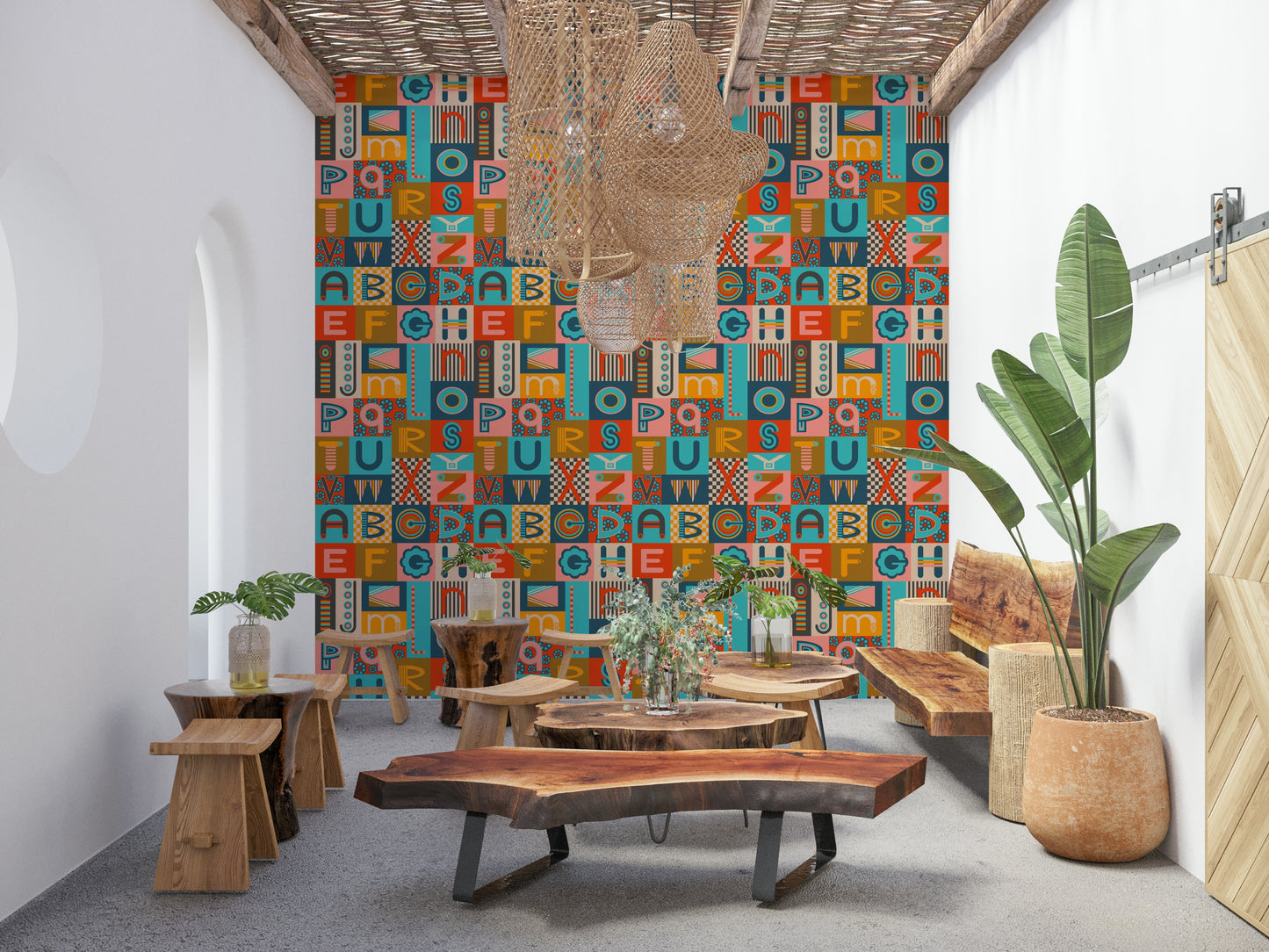 Postmodern Colors ABCs wall mural kooky alphabet print stylish decorative blocks unique art.