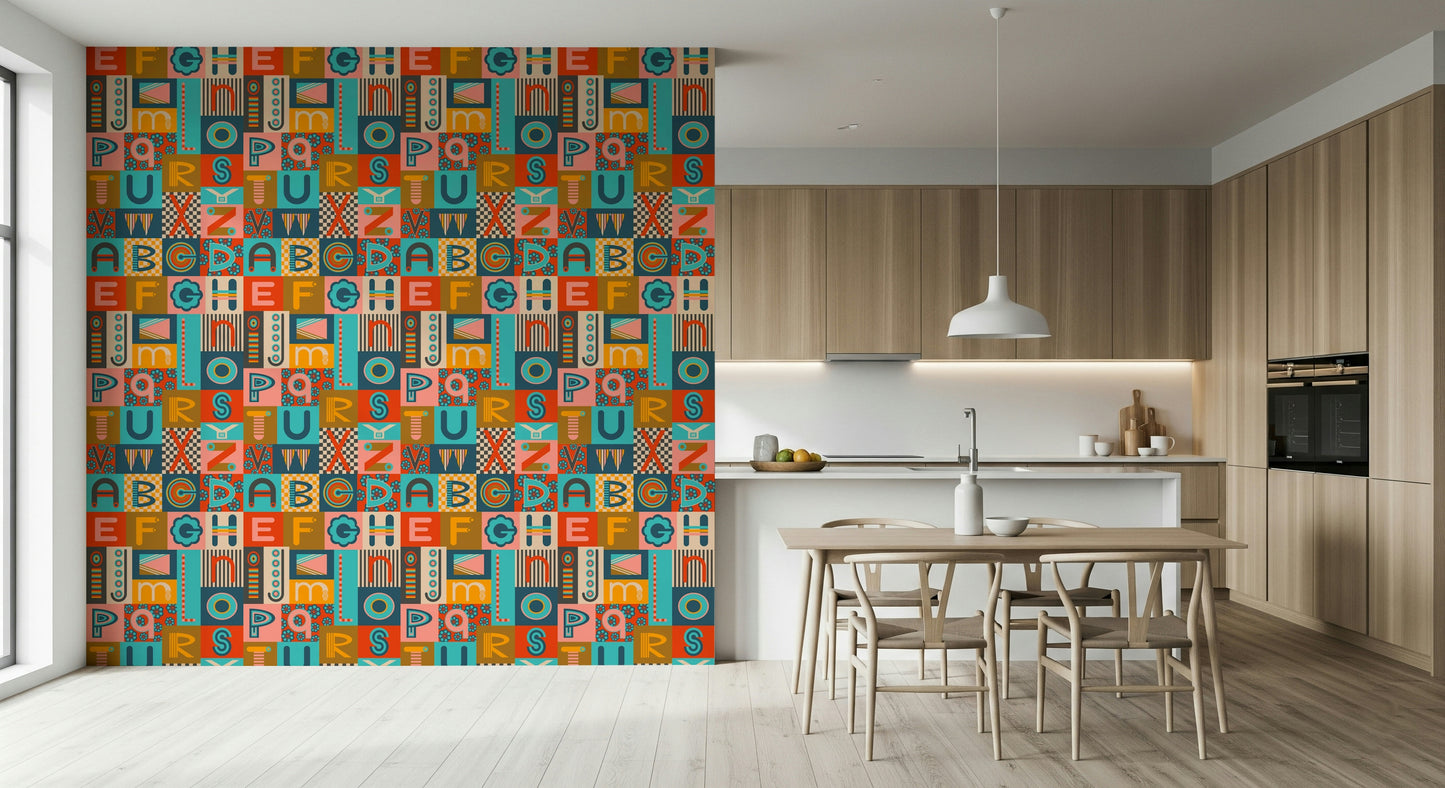 Postmodern ABCs Graphic wallpaper terrific block design peculiar home ornamentation fine.