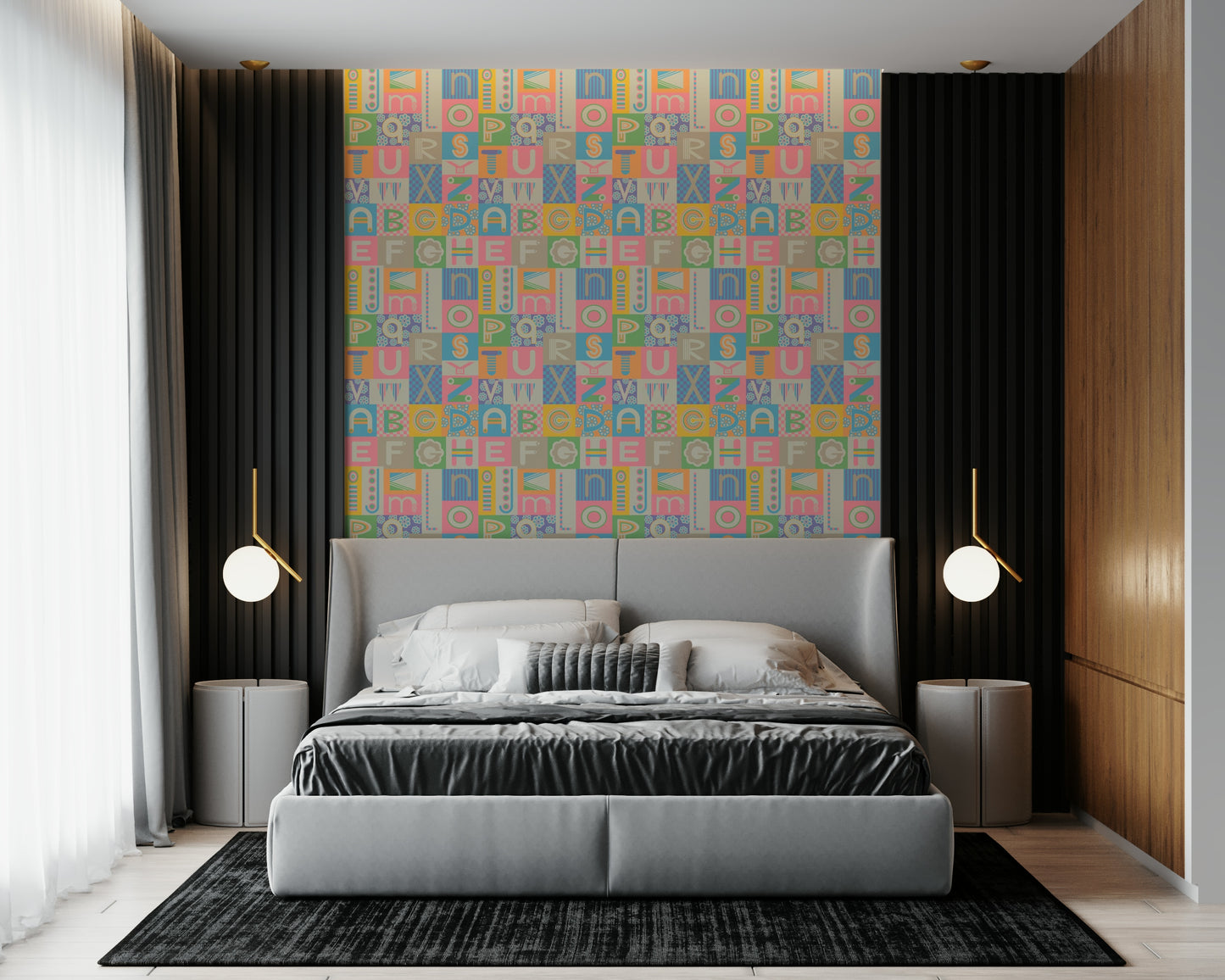 Stylized retro letters of ABCs Pastel Geometric Wallpaper mural art.