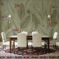 Subtle banana leaves design of Jungle Life Faded mural product.