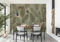 Subdued bird-of-paradise blooms in Jungle Life Antique antique design.