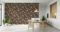 Subtle floral pattern featuring large hibiscus blooms; great accent wall covering.