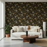 Subtle tropical pattern wall mural dark dramatic nature.