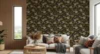 Faded Tropical Floral Old Fashioned wallpaper dark style.